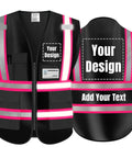 High Visibility Reflective Safety Vest With Custom Logo Hi Vis Work Uniform Built Tough For Construction Sites And Trucking Pros Who Gotta Get The Job Done, featuring pink and black design, front and back views.