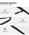 Level Up Your Packing Game With This Legit Black And White Piano Grid Print Large Toiletry Bag Crafted From Water Repellent Polyester Fabric For Hassle Free Travel Essentials And Cosmetics. Close-up of strong metal zipper and waterproof material.