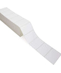 4x2.5 Inch Thermal Transfer Fanfold Labels 10000 Per Box, perforated white adhesive labels shown fanfolded