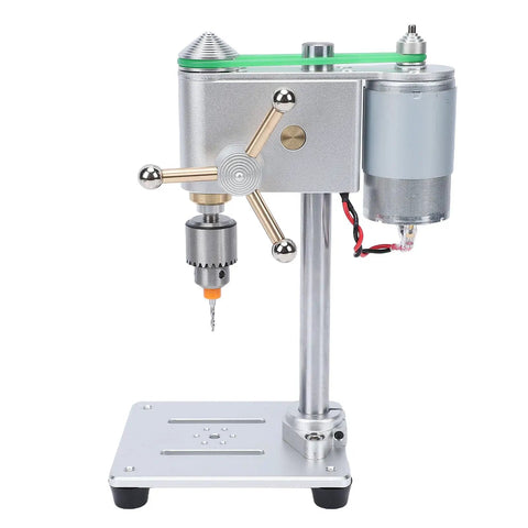 Garosa 6 Inch Mini Benchtop Drill Press With Variable Speed Up To 8000 Rpm And Jt0 Chuck, silver aluminum construction with drill chuck.