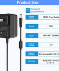 12V Massager Charger Power Cord 2A DC Power Adapter For Foot And Neck Shiatsu Massagers Back And Shoulder Massage Units 6ft Cable