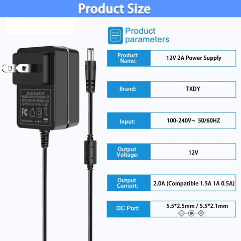 12V Massager Charger Power Cord 2A DC Power Adapter For Foot And Neck Shiatsu Massagers Back And Shoulder Massage Units 6ft Cable