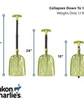 Three steps of Grab And Go Collapsible Snow Shovel For Camping And Car Emergency Kit shown collapsing from 30 to 13 inches.