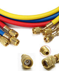Pro Grade Refrigerant Charging Hoses With Diagnostic Manifold Gauge Set For R410A R22 R404 Refrigerants, Sixty Inch Color Coded Hoses In Red Yellow Blue With Two Quick Couplers, Durable High Pressure Easy To Use HVAC Tool Kit brass fittings