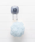 Suction Shower Hook For Loofahs Towels And Razors, No Drill Bathroom Organizer on white tile holding loofah