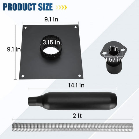 Top Shelf Generator Exhaust Extension Silencer Kit With Three Universal Adapters And Insulated Through Wall Mount dimensions and parts layout