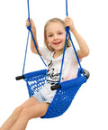 Child on Heavy Duty Kids Rope Swing Seat For Indoor And Outdoor Play With Secure Hooks And Straps 440 Lb Capacity Blue