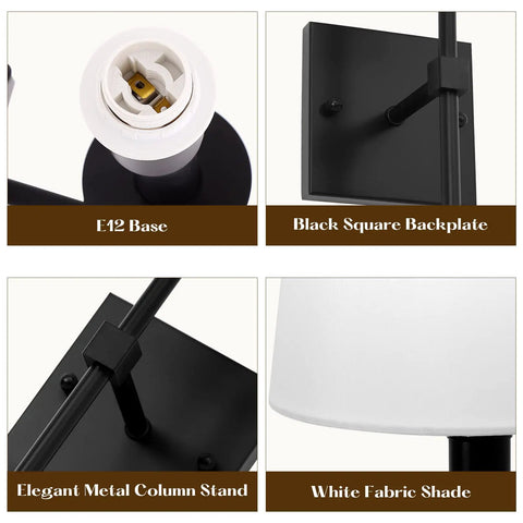 Bold Black Wall Sconces Set Of 2 Dope Hardwired Dimmable Indoor Metal Sconces With Fabric Shades E12 base, fabric shade