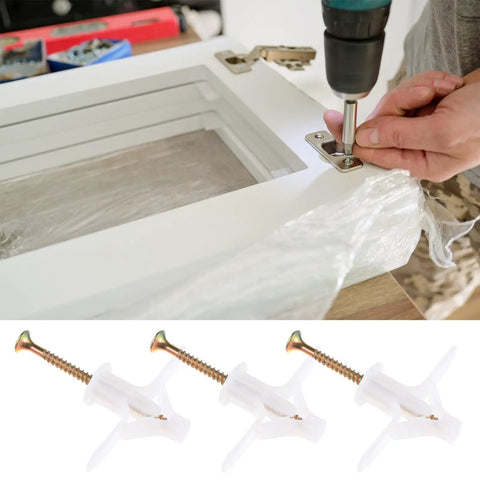 Heavy Duty Drywall Anchor Kit 100 Pcs Self Drilling Nylon Plastic Hollow Wall Anchors used to mount cabinet hinge
