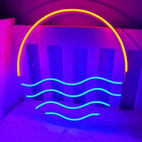 Tropical Sunset Sea LED Neon Sign 12x12 Inches Handmade Wall Decor USB Powered Night Light For Bedroom Living Room Kitchen With Sturdy Acrylic And Bright Red Glow For Cozy Ambient Mood Lighting