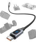100W USB C Cable With LED Display For DJI Drones And Action Cameras Nylon Braided Type C Fast Charging Cord 3.3 Foot