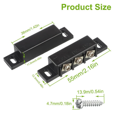 Magnetic Reed Switch NC NO Proximity Switch For Door Alarm And Window Safety, Surface Mount, Black, 55mm size with screws, Pack Of 2