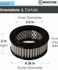 OEM Compatible Air Compressor Intake Filter For 5 Micron Dirt Defense, 35 CFM Flow, detailed dimensions and weight shown.