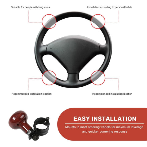 Woodgrain Steering Wheel Spinner Knob With Ergonomic Grip For No Fuss Easy Turn Assist Power Handle next to car steering wheel