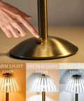 Rechargeable Portable Mushroom LED Table Lamp With Touch Sensor 3 Color Dimmable Brightness Cordless Brass Desk Light base and color settings