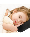 Child sleeping with Squishy Microbead Neck Pillow 15x8 Inch Lightweight Bean Shaped Throw Cushion, black color