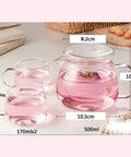 Sleek Heat Resistant Glass Teapot For Cold Brew And Hot Tea, Smooth Drip Pour Spout Juice Pitcher, Solid Borosilicate Server 500ml with two 170ml glasses.