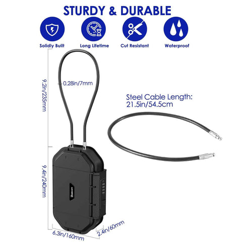 Waterproof 4 Digit Lock Box With Removable Cable Portable Anti Theft Safe For Travel Gym Beach Dorms with dimensions and features
