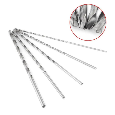 Top-Notch Extra Long High Speed Steel Drill Bit Set for Woodworking - 5-Piece Kit with varying diameters and straight shank