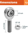 Shop Built Hot Rod Hardware Featuring Half Inch Chromoly Heim Joint Rod Ends dimensions showing 0.5 inch size and threaded end.