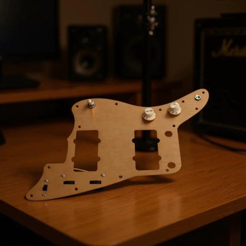 Prewired Pickguard Assembly With Knobs And Toggle Wiring Harness Aluminum Plate Retro Offset Layout For DIY Luthiers Ready To Install Control Panel Scratch Plate Solder Time Saver, brushed gold aluminum guitar pickguard