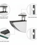 Go-To Glass Shelf Support Clip in Silver Zinc Alloy Mounting Bracket with secure grip and fixed point for bathroom vanities.