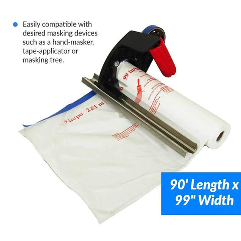 Bulk Masking Film Rolls For Painting And Auto Work, 10 Premium Plastic Sheets, 90 Feet By 99 Inches, Pre Folded, Self Adhering Cling, No Tape Needed, Dust And Overspray Containment, Garage Ready, Works With Hand Masker Plastic