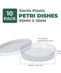 10 Pack Sterile Thick Plastic Petri Dishes With Lids 90mm Diameter 15mm Deep Clear Vented Dishes For Lab Science Experiments And Microbiology Studies Classroom Use, 90mm x 15mm