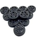 12 Pack Toy Car Wheels With 2mm Shaft Axles For RC Cars Trucks Robots And DIY Models, dope plastic wheels, 43mm diameter, black
