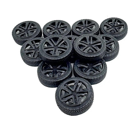 12 Pack Toy Car Wheels With 2mm Shaft Axles For RC Cars Trucks Robots And DIY Models, dope plastic wheels, 43mm diameter, black