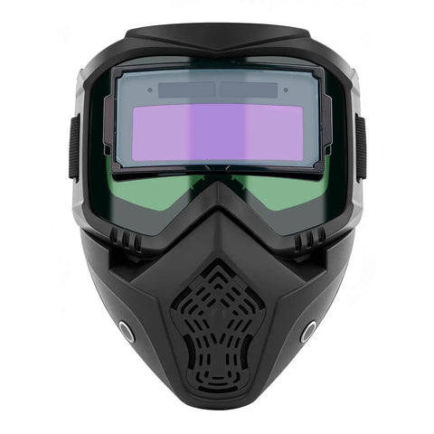 Front view of Auto Darkening Welding Mask With Intelligent Sensitive Filters Dust Protection And Adjustable Straps for pro welders.