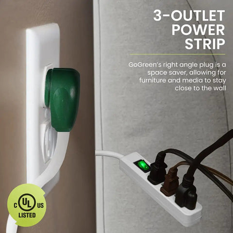 Travel Ready 2.5Ft 3 Outlet Power Strip With Right Angled Plug And Circuit Breaker Ultra Durable Compact Design For Home