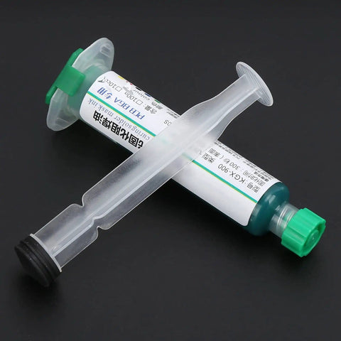 Green Solder-Resist Ink Kit For PCB Repair, 10cc Curing Ink With Pusher Needle on dark background