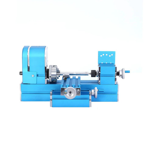 Mini Micro Electric Lathe Machine Ideal For Diy Metal And Woodworking Projects. Compact blue lathe for model making.