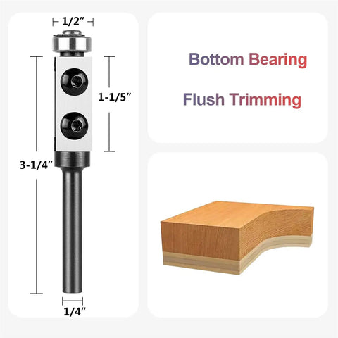 Hardcore Wood Flush Trim Router Bit Featuring Rock Solid Top Bearing 1/4 Inch Shank And Swappable Carbide Insert for flush trimming