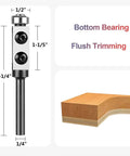 Top Shelf Heavy Duty Wood Flush Trim Router Bit With Replaceable Carbide Cutting Tips And Quarter Inch Steel Shank Featuring A Legit Top Guide Bearing for flush trimming and precise cuts.
