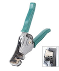 Heavy Duty Wire Crimper And Stripper Plier For Slick Multistrand Cable Cutting with green anti-slip handles and sharp blades.