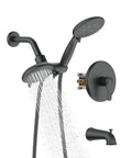 Matte Black Shower System With Tub Spout And 2 In 1 Rainfall Head With Handheld, 3 Way Diverter Valve Kit, Spa Like Shower