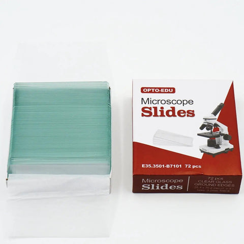 Pre Cleaned Microscope Slides And Cover Slips Set With 72 Blank Glass Slides 1 X 3 X 0.04 In And 100 22mm X 22mm Square Cover Glass Slips For Education Lab Work Optical Grade Glass Ready To Use, box and slide stack