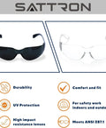 24 Pack Tinted Safety Glasses With Dark Smoke Polycarbonate Lenses For UV Protection, Scratch And Impact Resistance shown with clear option