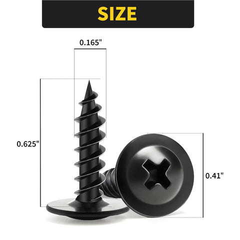 Heavy Duty Phillips Truss Head Wood Screws, 8 By 5/8 Inch, Black Self Tapping Fasteners for Furniture and Woodworking, size details