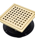 Six Inch Brushed Gold Stainless Square Shower Drain Kit With Tile Insert Grate Removable Low Profile Flat Cover And Threaded Adapter