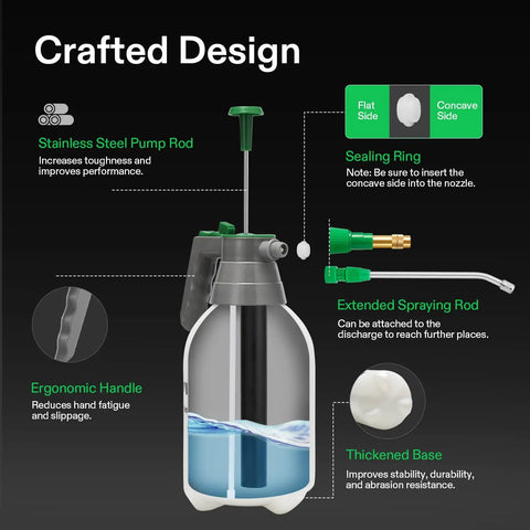 Durable Handheld Garden Sprayer 2L Pump Sprayer With 68 Oz Capacity Safety Valve Adjustable Nozzle Extended Spray Rod And Extra Seals