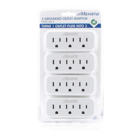 Triple Outlet Wall Plug Adapter 3 Way Power Splitter Indoor Grounded Outlet Extender Turns 1 Outlet Into 3 White 4 Pack