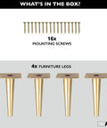Gold Tapered Oblique Metal Furniture Leg Set Of 4 16 Inch Mid Century Modern Replacement Feet with screws