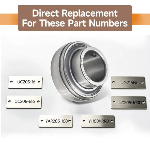 Go Kart 1 Inch Axle Live Bearing Set showing direct replacement part numbers and one precision bearing with locking collar.