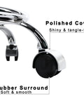Close-up of Ultra Cushioned Rolling Stool with swivel wheels, polished cover, and rubber surround for smooth movement.