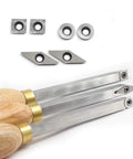 YUFUTOL carbide woodturning tool set with three mini turning tools and replaceable blades (diamond, round, square)