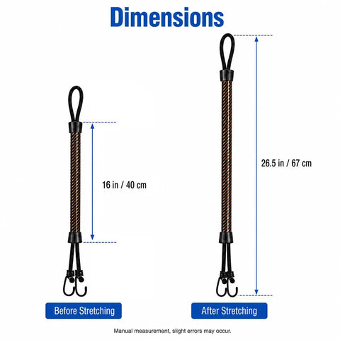 2 Pack Bungee Dock Line For Crevalle 24 Bay Boats, Elastic Shock Absorbing Mooring Rope dimensions before and after stretching