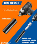 Half Inch Drive Spline Lug Nut Socket Set 10 Piece With Impact Square End shown with cordless wrench and socket